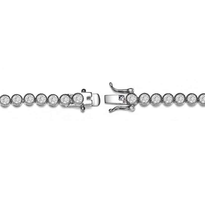 Lab Created Stylish Sterling Silver White Gold Plated with Clear Round Cubic Zirconia Milgrain Bezel Tennis Bracelet
