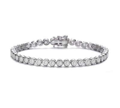 Rozzato Lab Created Sterling Silver White Gold Plating with Clear Bezel Set Round Cubic Zirconia Tennis Bracelet