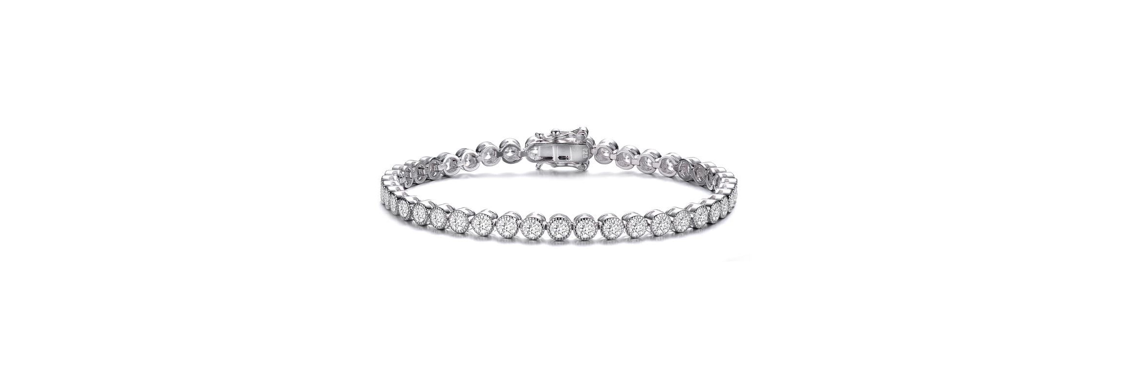 Lab Created Sterling Silver White Gold Plating with Clear Bezel Set Round Cubic Zirconia Tennis Bracelet