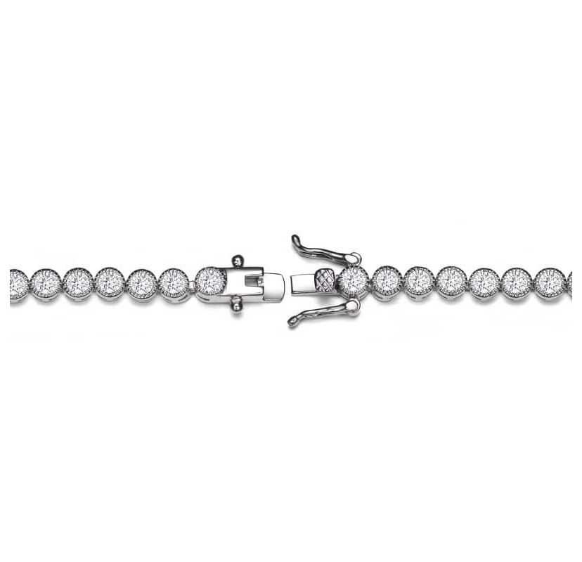 Lab Created Sterling Silver White Gold Plating with Clear Bezel Set Round Cubic Zirconia Tennis Bracelet