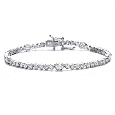 Rozzato Lab Created Sterling Silver White Gold Plated with Clear Round & Oval Cubic Zirconia Bezel Set Tennis Bracelet