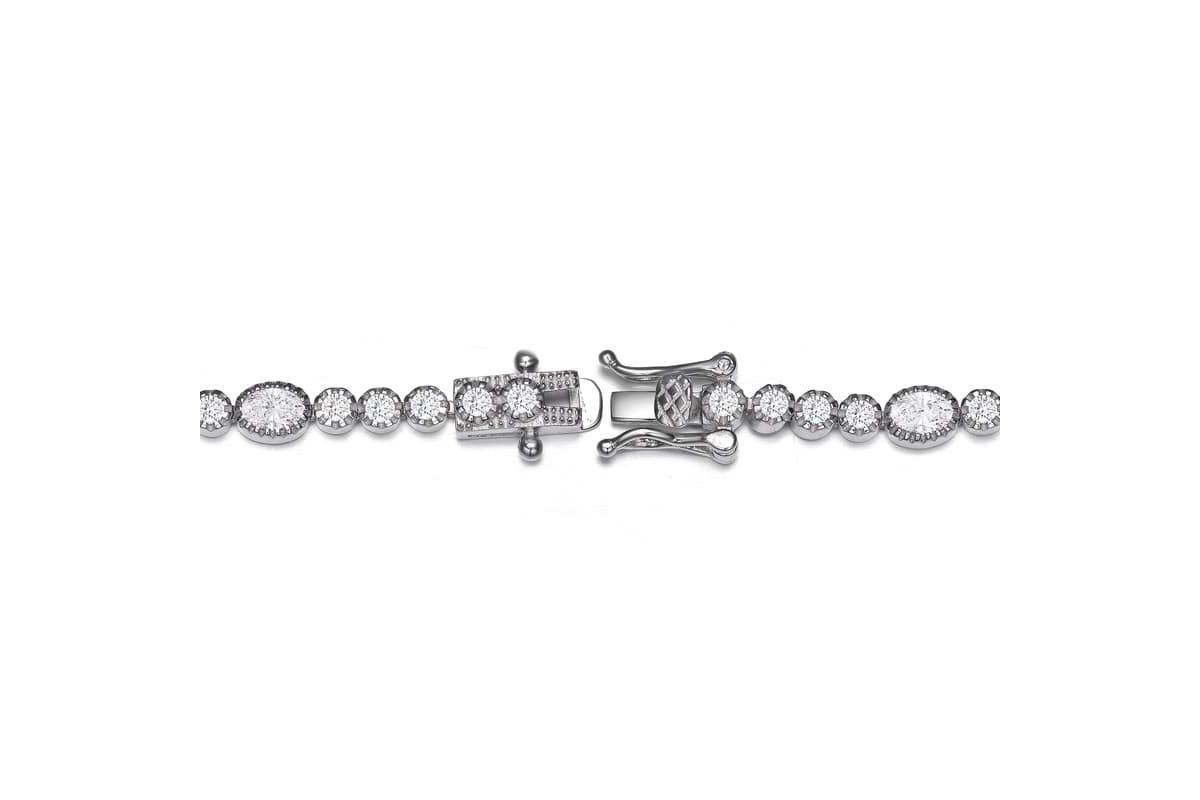 Lab Created Sterling Silver White Gold Plated with Clear Round & Oval Cubic Zirconia Bezel Set Tennis Bracelet