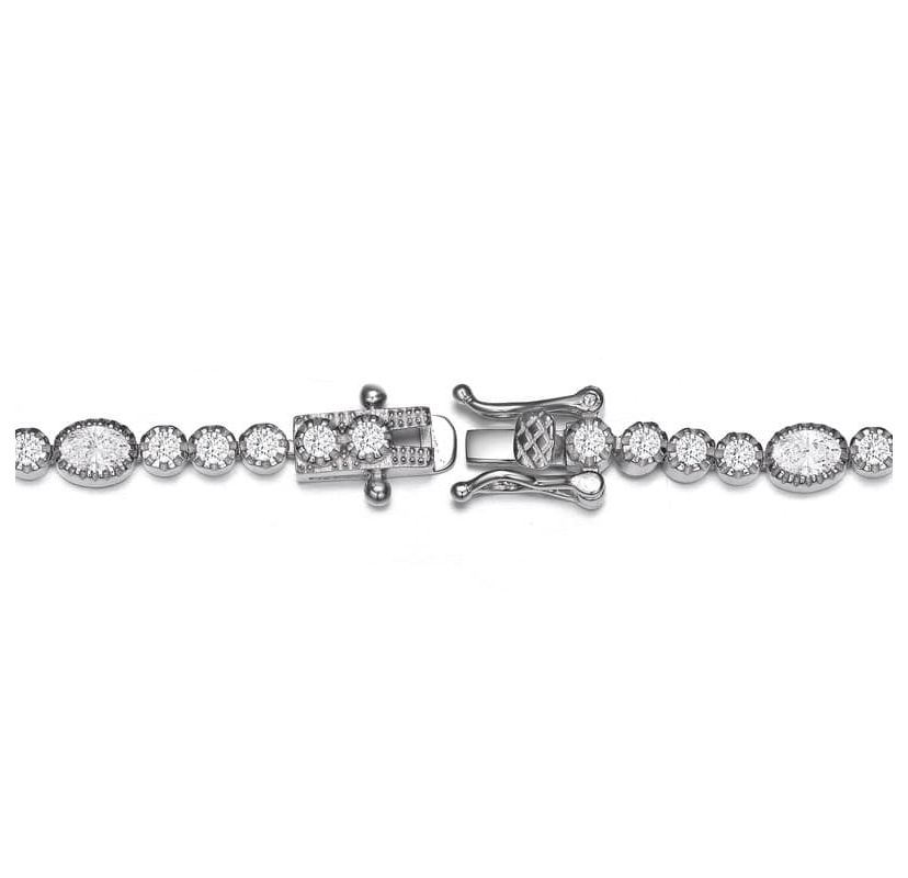 Lab Created Sterling Silver White Gold Plated with Clear Round & Oval Cubic Zirconia Bezel Set Tennis Bracelet
