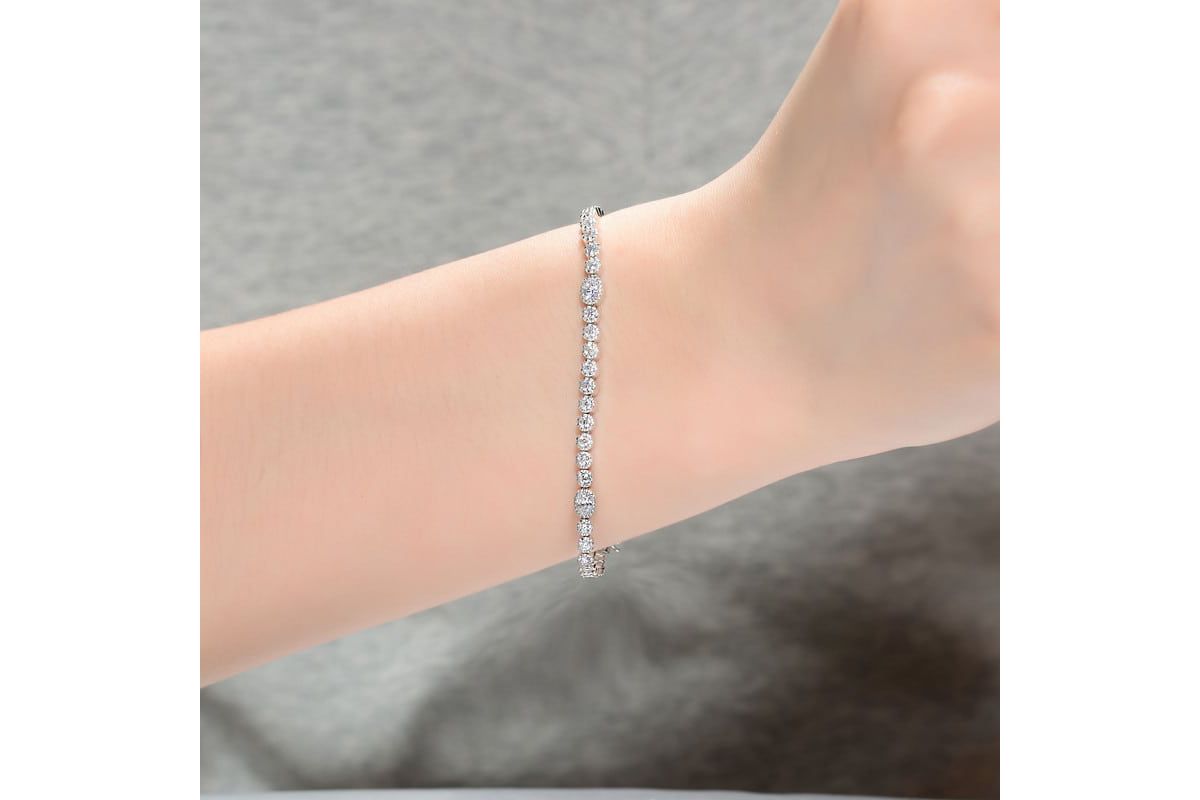 Lab Created Sterling Silver White Gold Plated with Clear Round & Oval Cubic Zirconia Bezel Set Tennis Bracelet