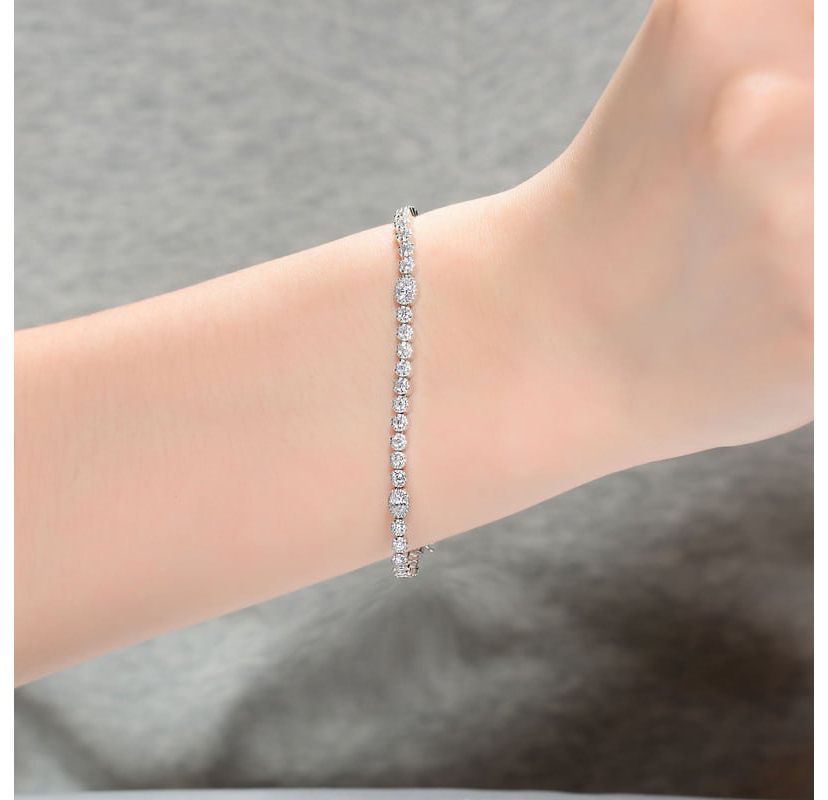 Lab Created Sterling Silver White Gold Plated with Clear Round & Oval Cubic Zirconia Bezel Set Tennis Bracelet