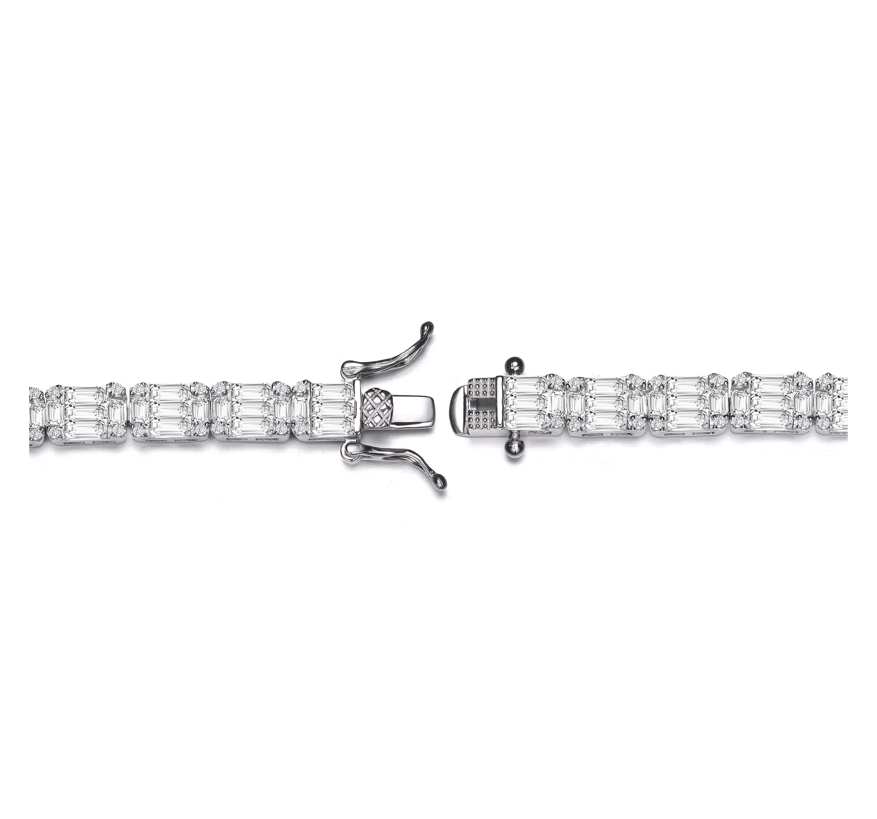 Lab Created Sterling Silver White Gold Plated with Clear Round Cubic Zirconia Cluster Rectangular Link Bracelet