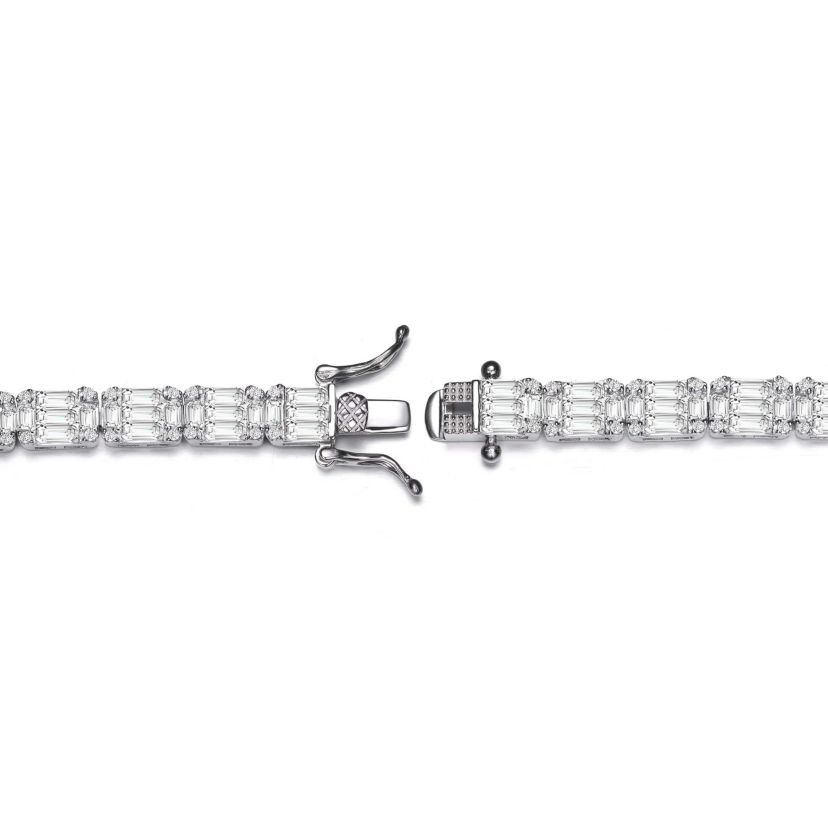 Lab Created Sterling Silver White Gold Plated with Clear Round Cubic Zirconia Cluster Rectangular Link Bracelet