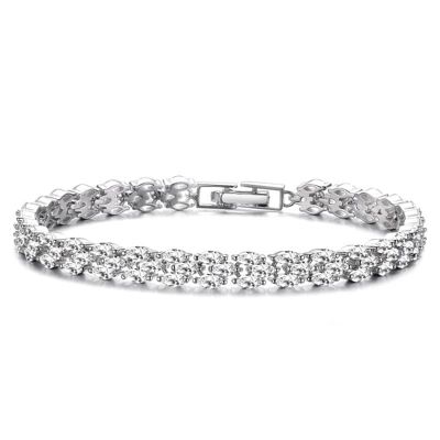 Rozzato Lab Created Sterling Silver White Gold Plated with Clear Marquise Cubic Zirconia Three-Row Horizontal Bracelet