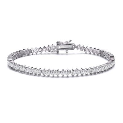 Rozzato Lab Created Sterling Silver White Gold Plated with Clear Round Cubic Zirconia Tennis Bracelet