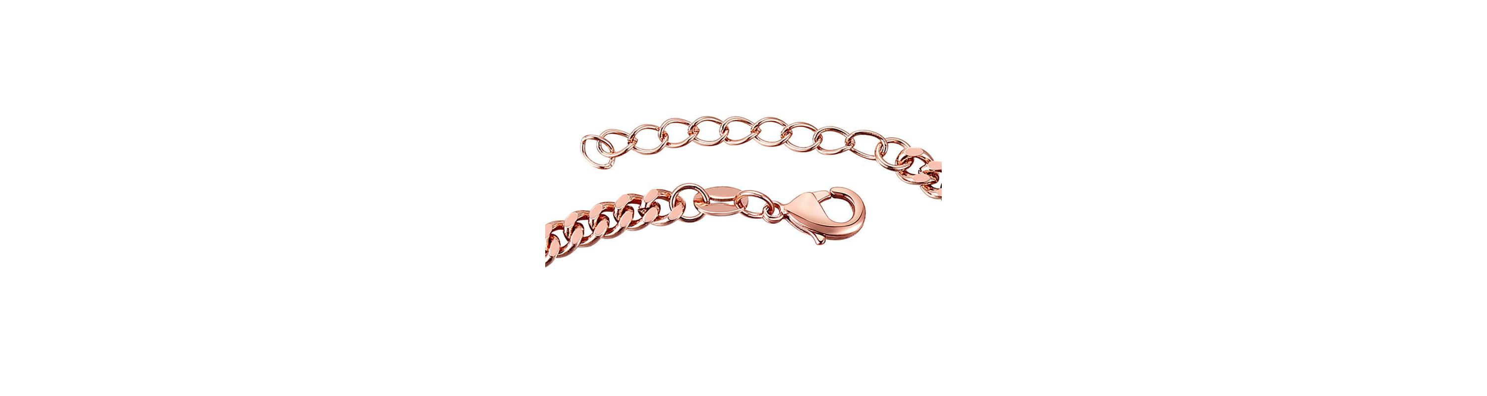 Lab Created Sterling Silver 18K Rose Gold Plated with Ruby Red Heart Cubic Zirconia Charm Bracelet