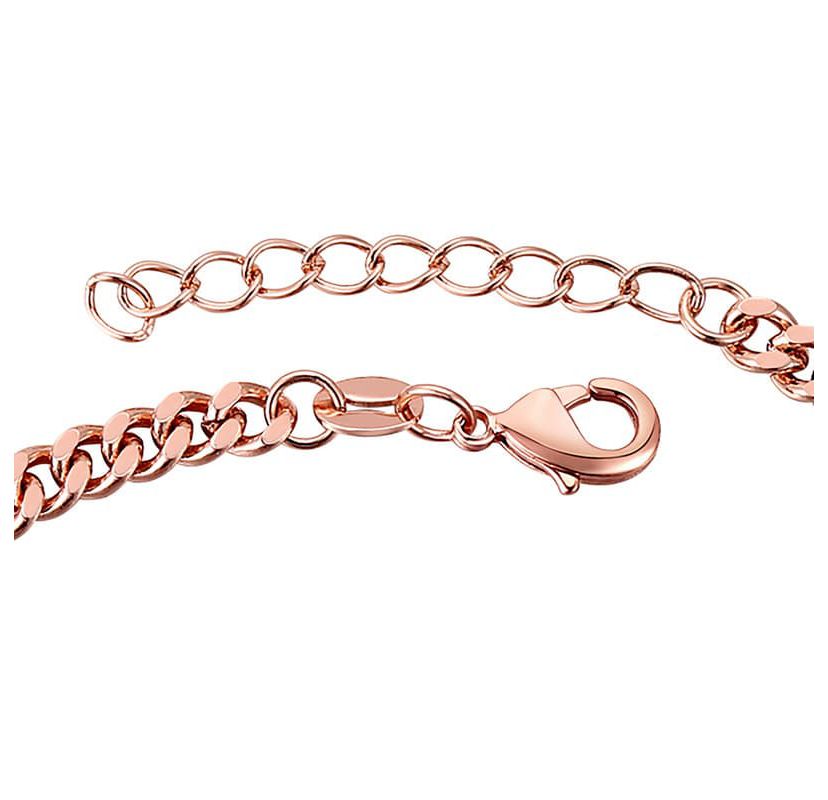 Lab Created Sterling Silver 18K Rose Gold Plated with Ruby Red Heart Cubic Zirconia Charm Bracelet