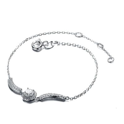 Rozzato Lab Created Sterling Silver White Gold Plated with Clear Cubic Zirconia Center Stone Bracelet