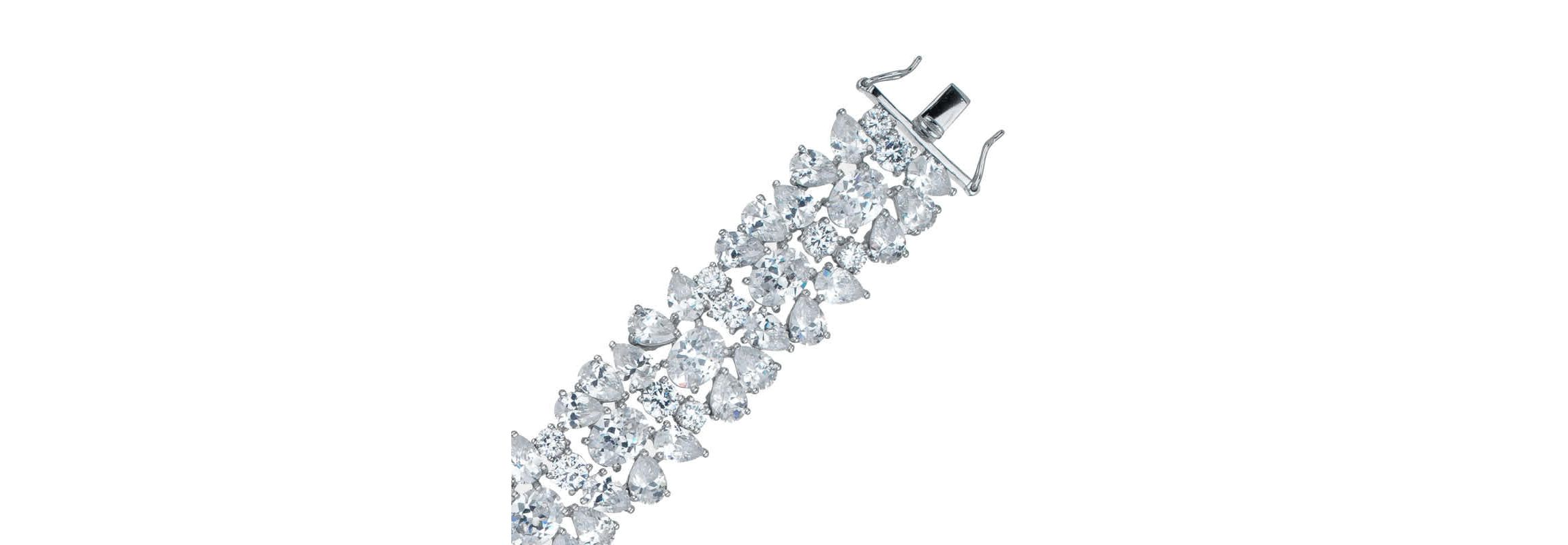 Lab Created Sterling Silver White Gold Plated with Clear Cubic Zirconia Flower Bracelet