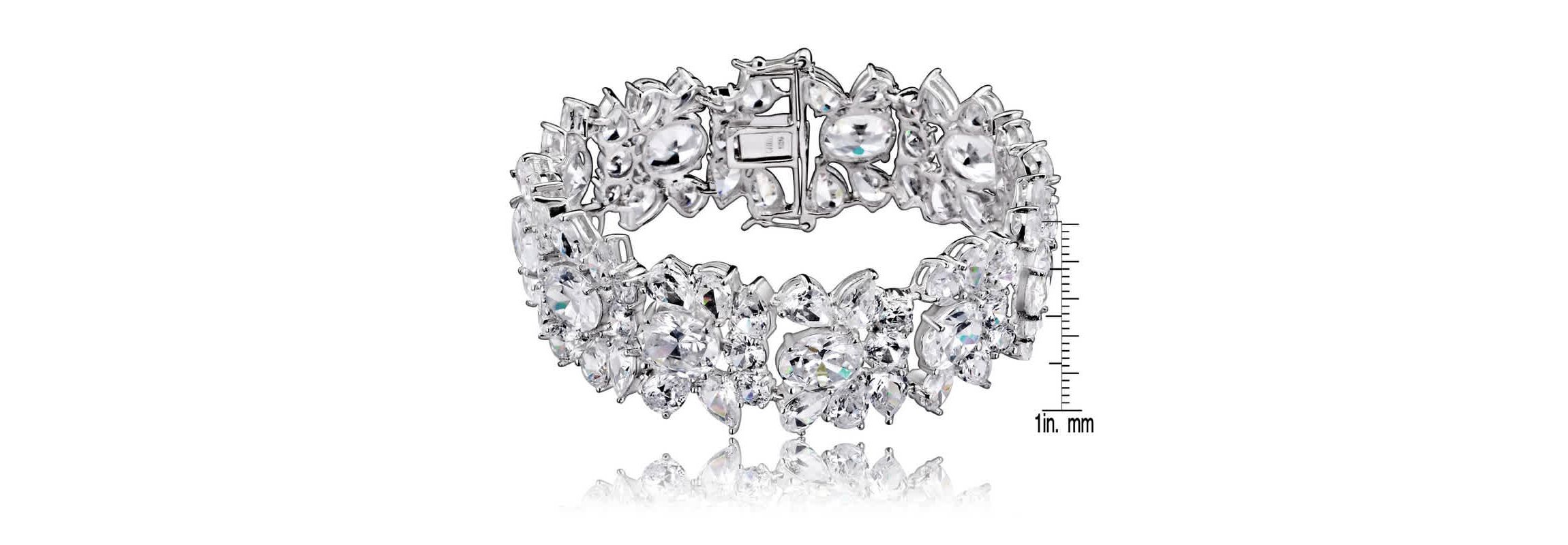 Lab Created Sterling Silver White Gold Plated with Clear Cubic Zirconia Flower Bracelet