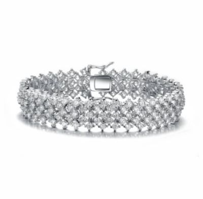 Rozzato Lab Created Sterling Silver White Gold Plated with Rows of Sparkling Cubic Zirconia Tennis Bracelet