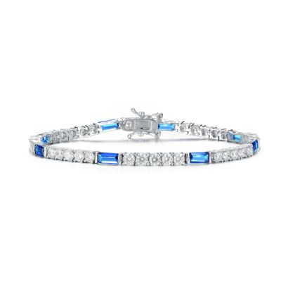 Rozzato Lab Created Sterling Silver White Gold Plated with Sapphire Blue Cubic Zirconia Tennis Bracelet
