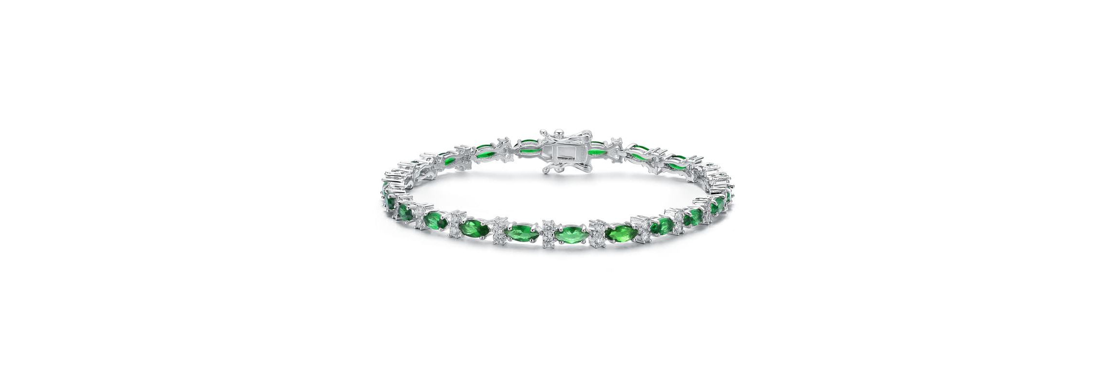 Lab Created Sterling Silver White Gold Plated with Clear Round and Green Marquise Cubic Zirconia Tennis Bracelet