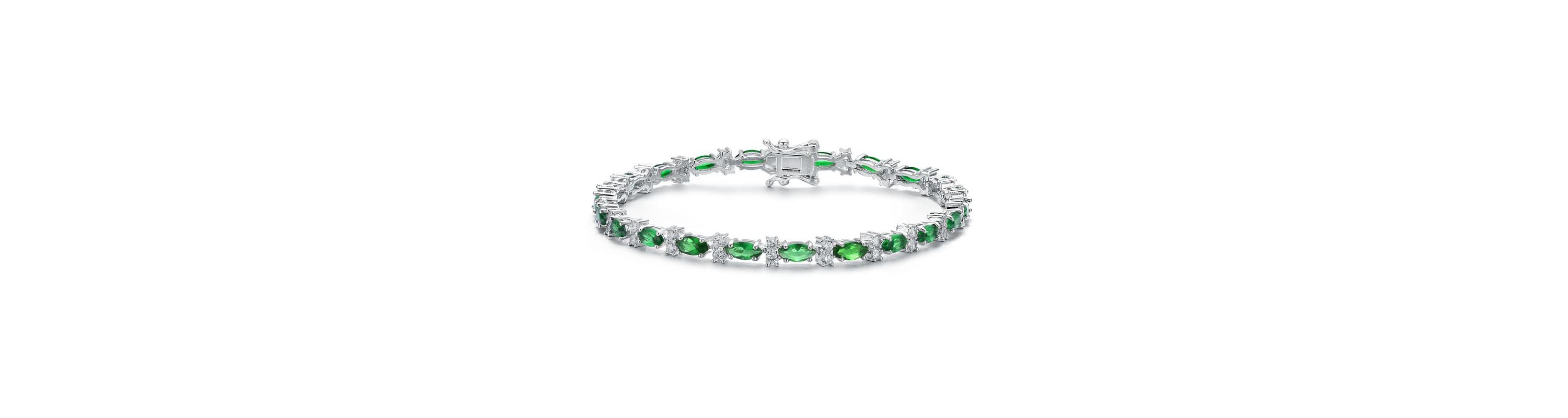 Lab Created Sterling Silver White Gold Plated with Clear Round and Green Marquise Cubic Zirconia Tennis Bracelet
