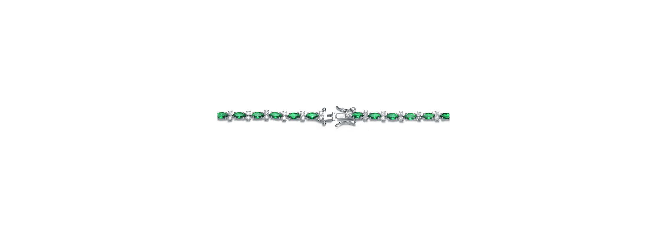 Lab Created Sterling Silver White Gold Plated with Clear Round and Green Marquise Cubic Zirconia Tennis Bracelet