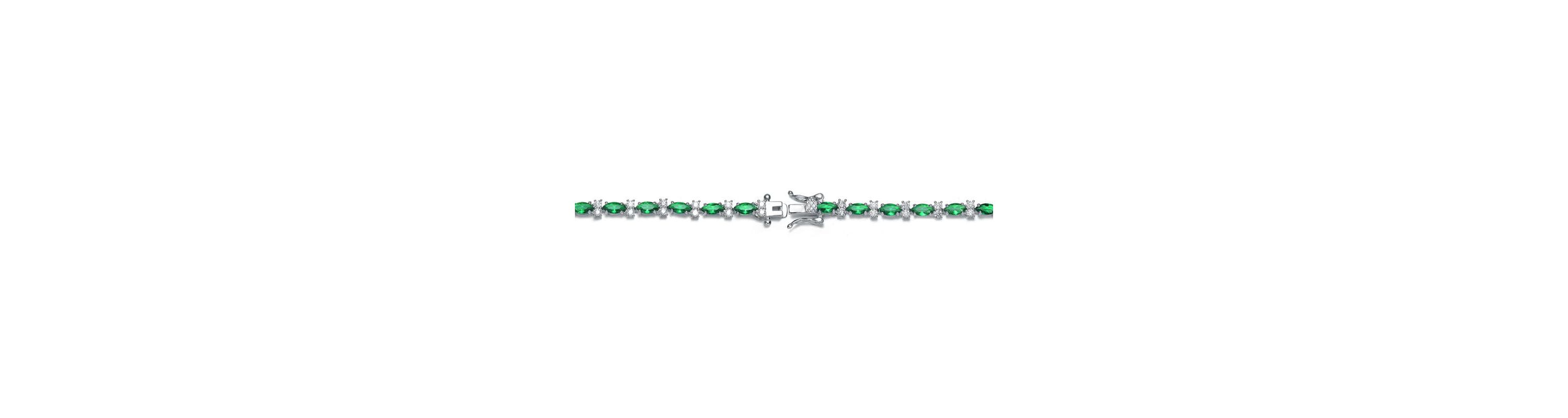 Lab Created Sterling Silver White Gold Plated with Clear Round and Green Marquise Cubic Zirconia Tennis Bracelet
