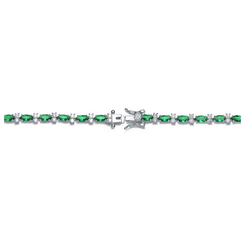 Lab Created Sterling Silver White Gold Plated with Clear Round and Green Marquise Cubic Zirconia Tennis Bracelet