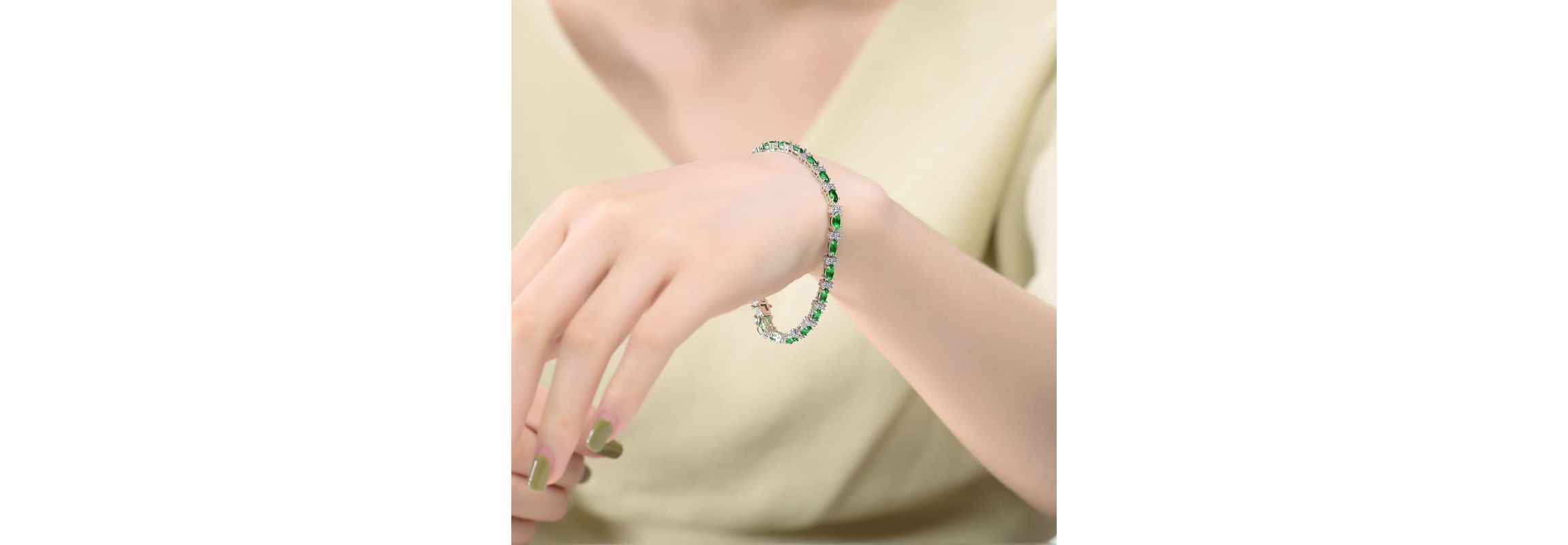 Lab Created Sterling Silver White Gold Plated with Clear Round and Green Marquise Cubic Zirconia Tennis Bracelet