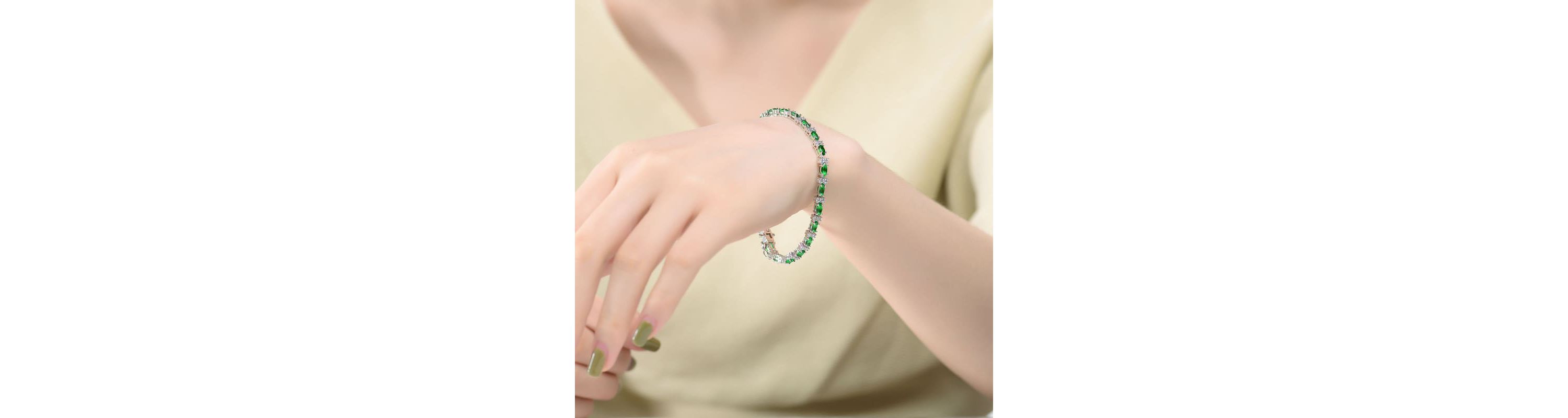 Lab Created Sterling Silver White Gold Plated with Clear Round and Green Marquise Cubic Zirconia Tennis Bracelet