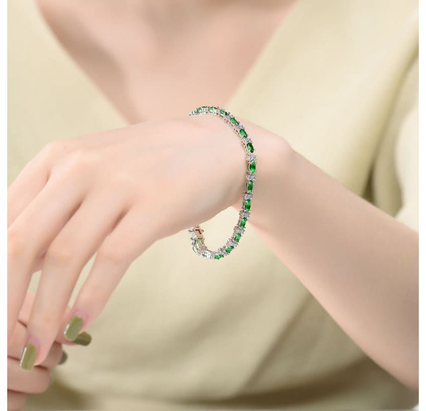 Lab Created Sterling Silver White Gold Plated with Clear Round and Green Marquise Cubic Zirconia Tennis Bracelet