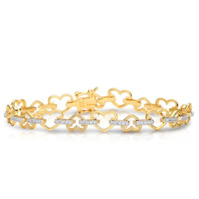 Rozzato Lab Created 14K Gold Plated with Clear Cubic Zirconia Heart Bracelet