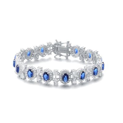 Rozzato Lab Created Sterling Silver White Gold Plated with Sapphire Blue Cubic Zirconia 'Bling' Bracelet