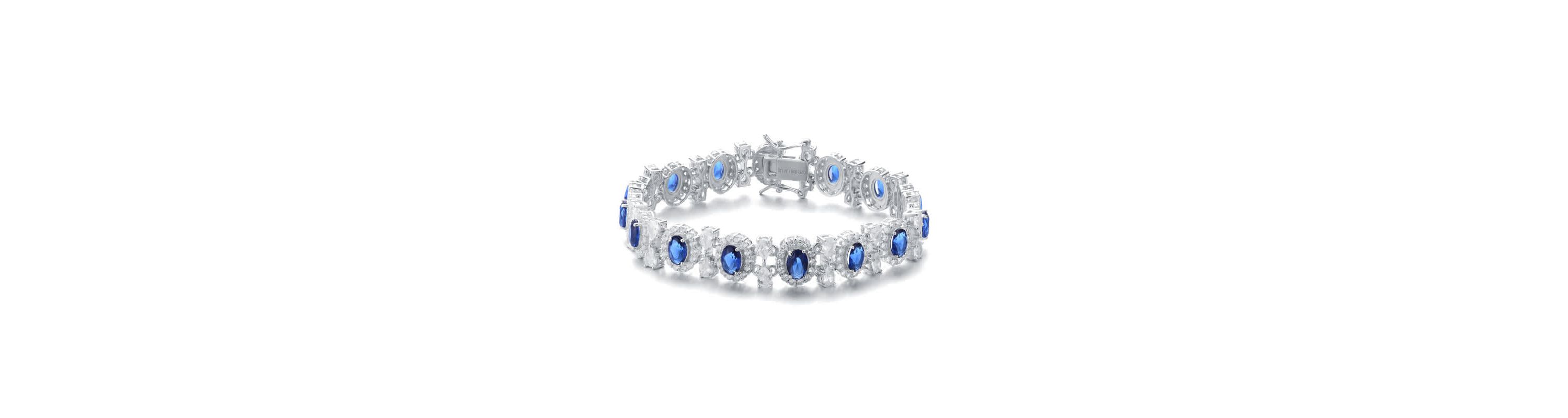 Lab Created Sterling Silver White Gold Plated with Sapphire Blue Cubic Zirconia Bling Bracelet