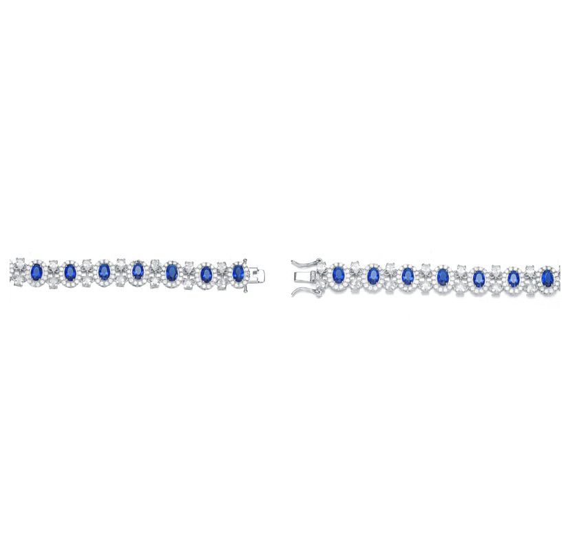 Lab Created Sterling Silver White Gold Plated with Sapphire Blue Cubic Zirconia Bling Bracelet