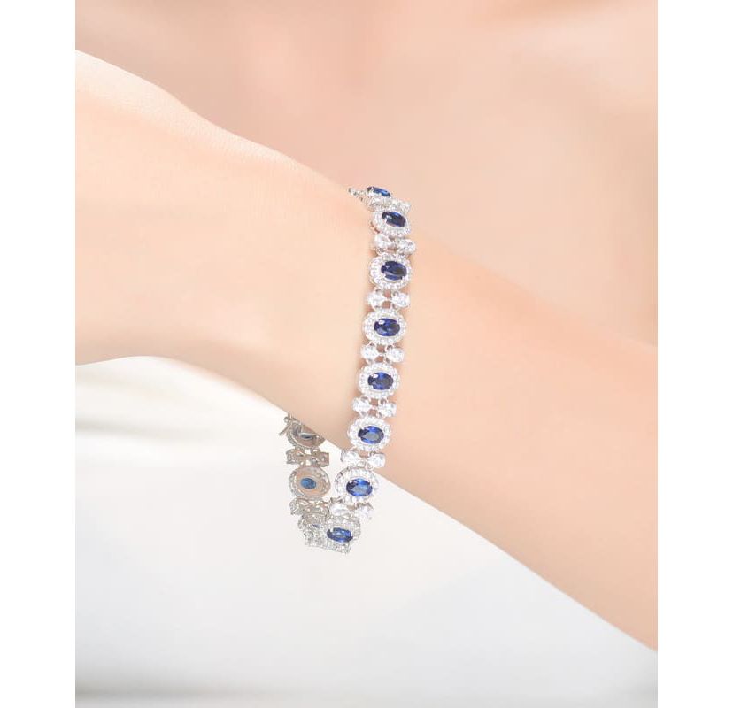 Lab Created Sterling Silver White Gold Plated with Sapphire Blue Cubic Zirconia Bling Bracelet
