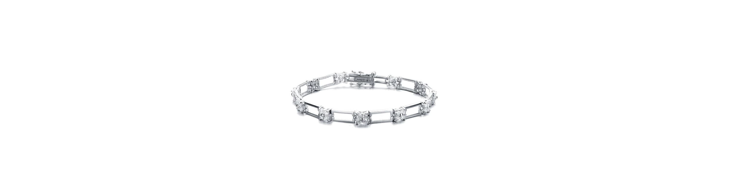 Lab Created Sterling Silver White Cubic Zirconia with Clear Cubic Zirconia Flower Design Bracelet