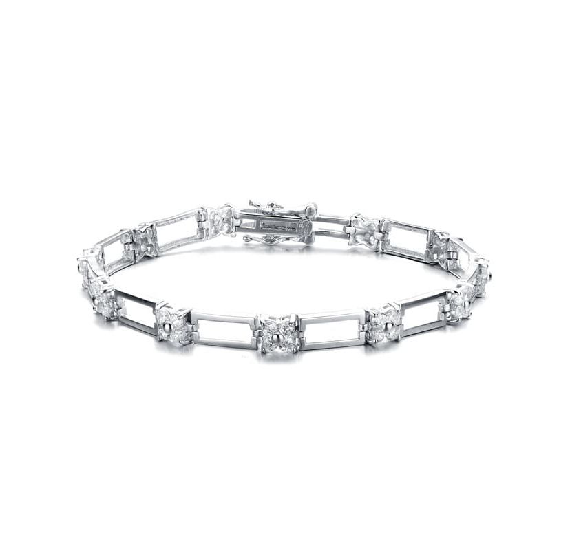 Lab Created Sterling Silver White Cubic Zirconia with Clear Cubic Zirconia Flower Design Bracelet