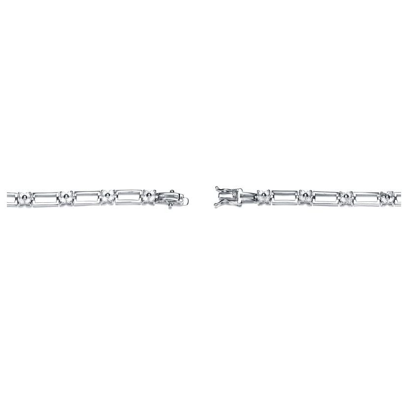 Lab Created Sterling Silver White Cubic Zirconia with Clear Cubic Zirconia Flower Design Bracelet