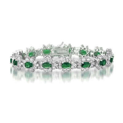 Rozzato Lab Created Sterling Silver White Gold plated with Emerald Green Cubic Zirconia Tennis Bracelet
