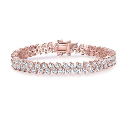 Rozzato Lab Created Sterling Silver 18K Rose Gold Plated with Clear Cubic Zirconia Icicle Cluster Double Row Tennis Bracelet