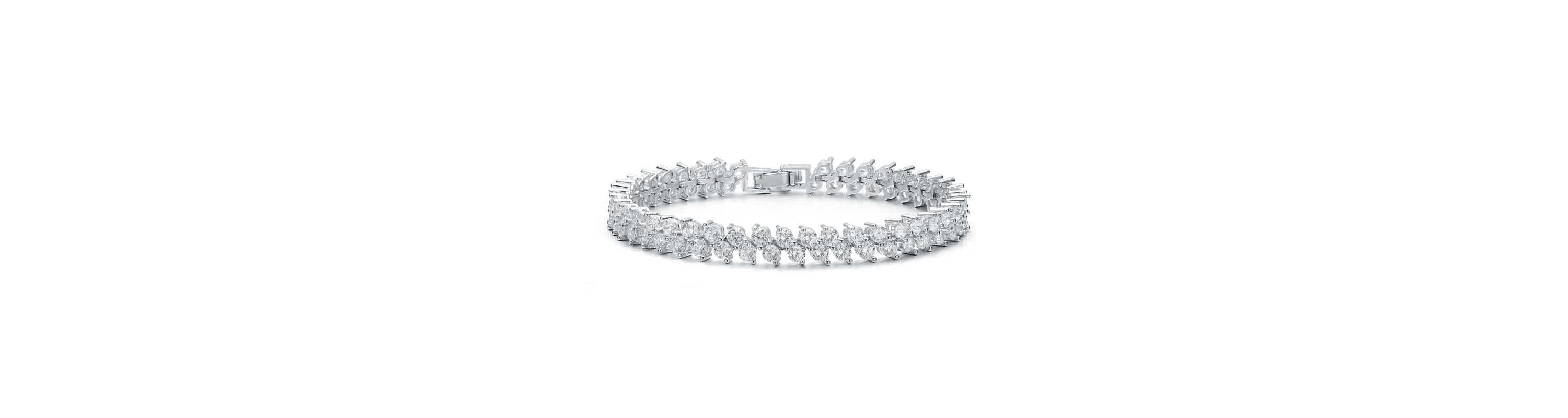Lab Created White Gold Plated With Cubic Zirconia 2-stone Cluster Link Tennis Bracelet