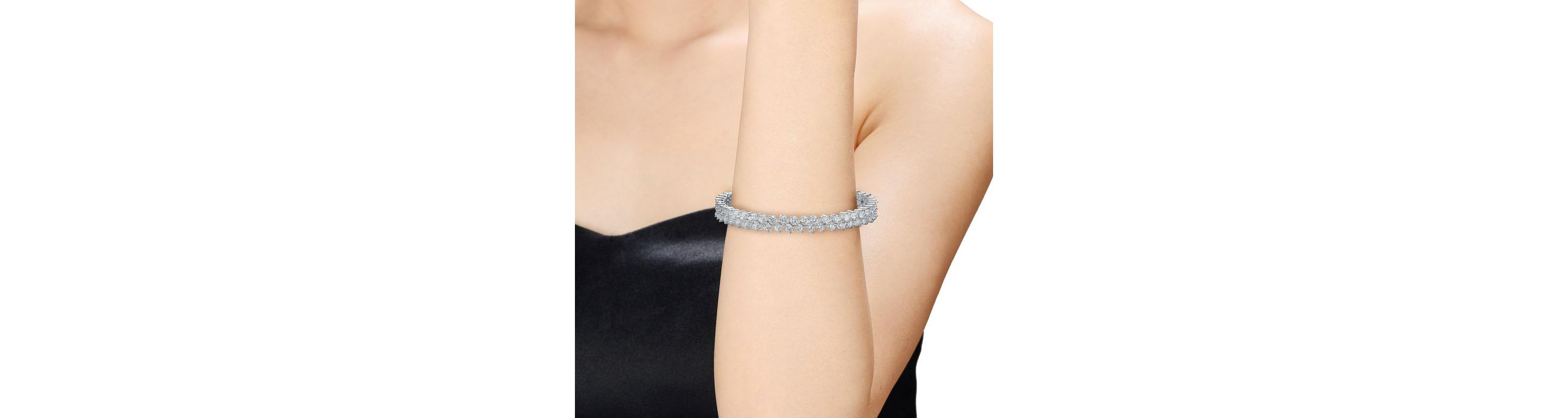Lab Created White Gold Plated With Cubic Zirconia 2-stone Cluster Link Tennis Bracelet