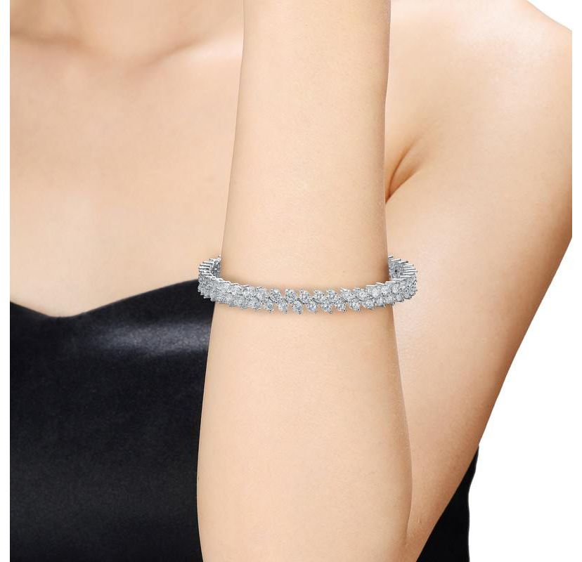 Lab Created White Gold Plated With Cubic Zirconia 2-stone Cluster Link Tennis Bracelet