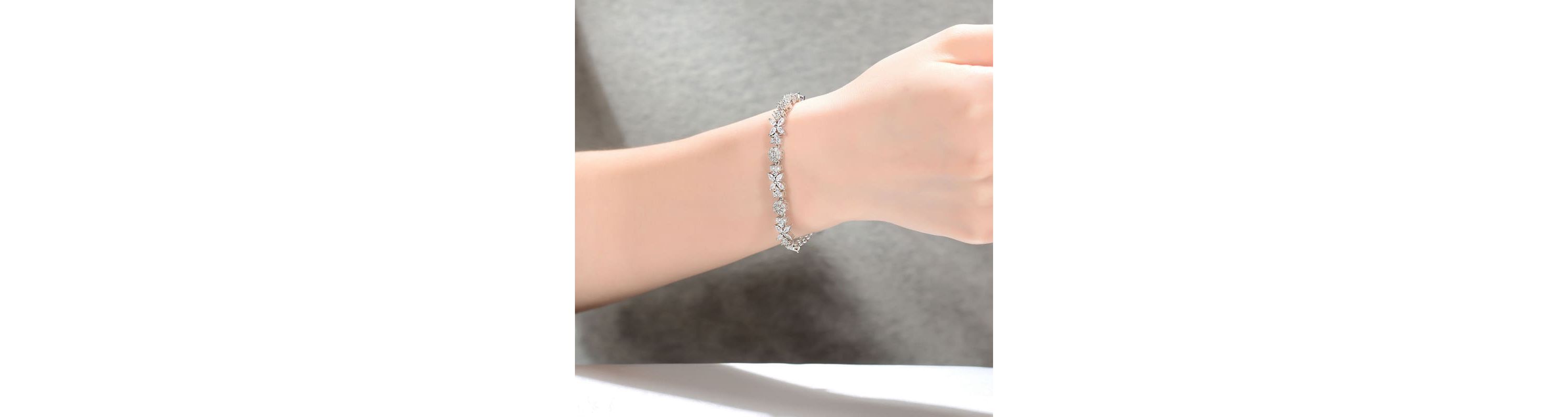 Lab Created Sterling Silver White Gold Plated with Clear Round and Marquise Cubic Zirconia Cluster Flower-Inspired Tennis Bracelet