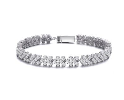 Rozzato Lab Created Sterling Silver White Gold Plated with Clear Round Cubic Zirconia Milgrain Bezel Tennis Bracelet
