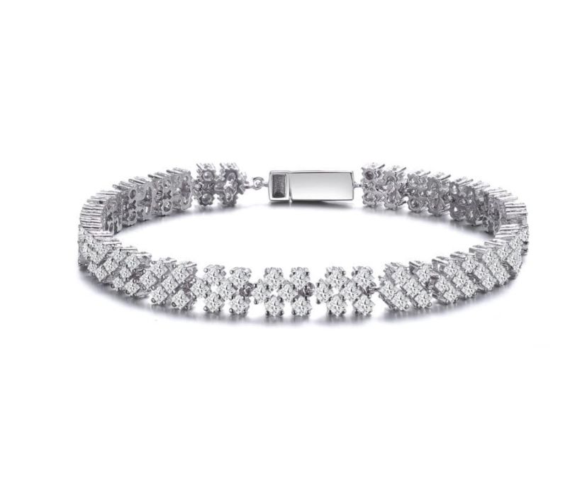 Lab Created Sterling Silver White Gold Plated with Clear Round Cubic Zirconia Milgrain Bezel Tennis Bracelet