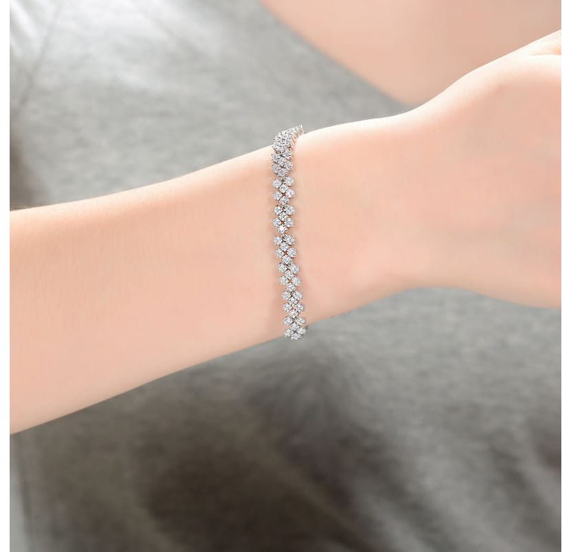 Lab Created Sterling Silver White Gold Plated with Clear Round Cubic Zirconia Milgrain Bezel Tennis Bracelet