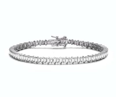 Rozzato Lab Created Sterling Silver White Gold Plated with Clear Cubic Zirconia Tennis Bracelet