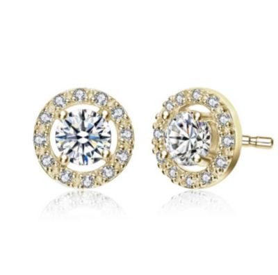 Rozzato Lab Created 14K Gold Plated with Clear Cubic Zirconia Elegant Halo Stud Earrings
