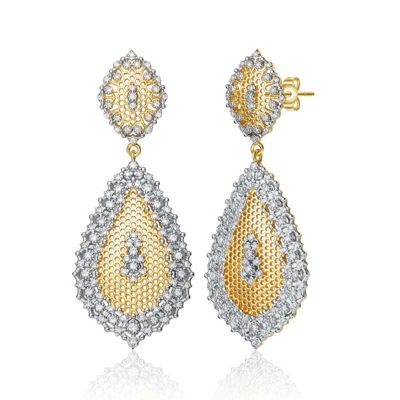 Rozzato Lab Created Paved Two-Tone with Clear Cubic Zirconia Drop Earrings