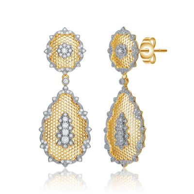 Rozzato Lab Created Two-Tone with 2 Settings Clear Cubic Zirconia Pear Shaped Drop Earrings