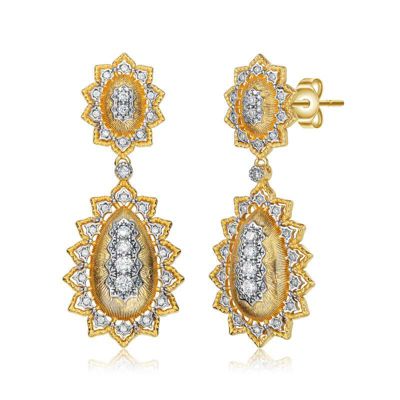 Rozzato Lab Created Two-Tone with Sunny Array Clear Cubic Zirconia Drop Earrings